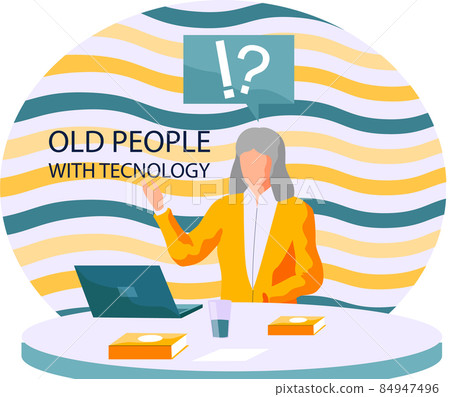 Old woman working on laptop computer at home. Online education, web courses, modern technologies 84947496