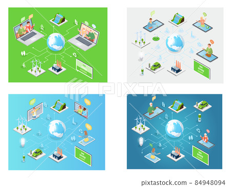 Set of illustrations about virtual meeting. Online remote communication via Internet, social network Set of illustrations about virtual meeting. Online remote communication via Internet, social network 84948094