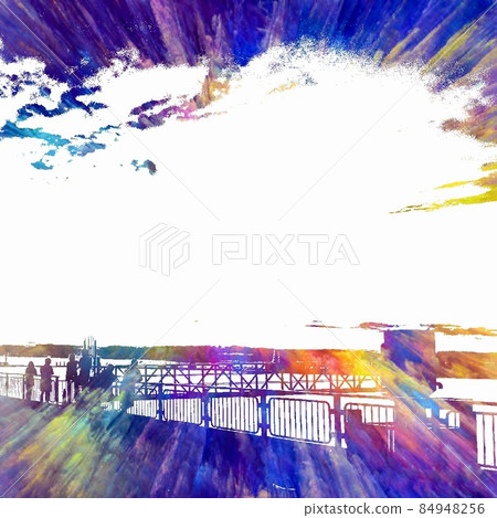 Illustration of the bay and the figure surrounded by the sunlight 84948256