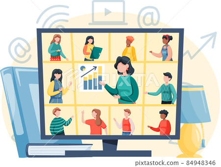 Video conferencing on large computer screen, teamwork. Business meetup, digital classroom 84948346