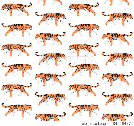 Vector seamless pattern of flat hand drawn tiger - Stock Illustration ...