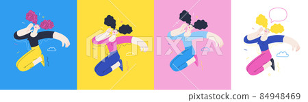 Happiness - happy people jumping in the air cheerfully Happiness - happy people jumping in the air cheerfully 84948469