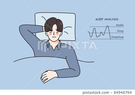 Calm man asleep relax in bed have sleep analysis Calm man asleep relax in bed have sleep analysis 84948764