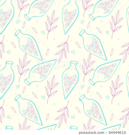 Pattern potion crystals magic bottle witchcraft magic, doodle boho style. Pattern potion crystals magic bottle witchcraft magic, doodle boho style. 84949618