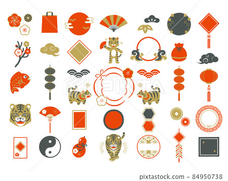 2022 中國新年中國風圖標和裝飾框架集 84950738