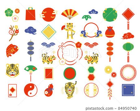 2022 Chinese New Year Chinese style icon and decorative frame set 84950740