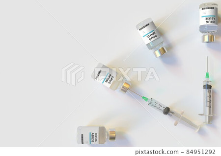 Clock face made with vials with DRUG ABUSE text and syringes. Conceptual medical 3D rendering Clock face made with vials with DRUG ABUSE text and syringes. Conceptual medical 3D rendering 84951292