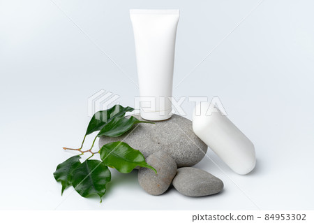 Spa stones and soap on white background 84953302
