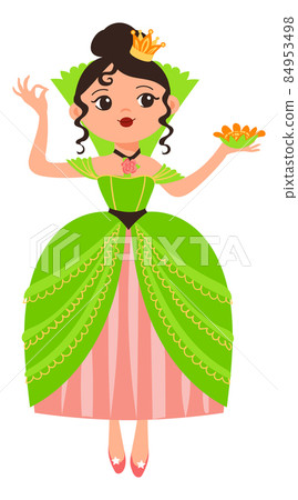 Cute princess in green dress with black long hair 84953498