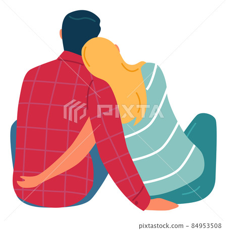 Couple back view. Sitting man and woman hugging 84953508