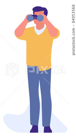 Man looking in binoculars. Birdwatching hobby. Farseeing concept 84953568