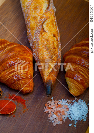 French fresh croissants and artisan baguette tradition 84955104