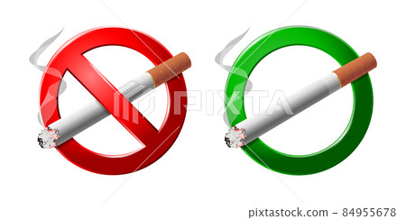 Smoking area and No smoking sign set with realistic cigarette Smoking area and No smoking sign set with realistic cigarette 84955678