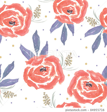 Hand drawn red roses floral seamless pattern... - Stock Illustration ...