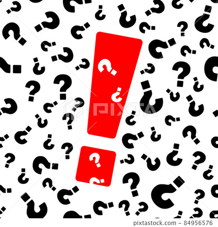 Red Large exclamation mark on background of texture with black question marks. 84956576