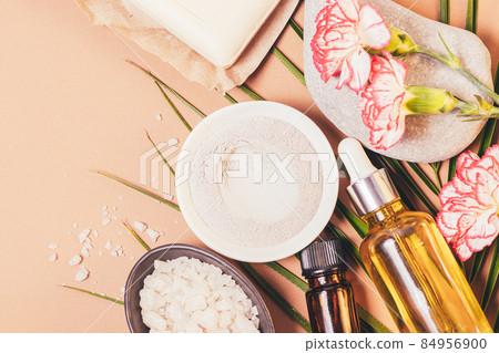 Fresh flowers on brown background with copy space 84956900