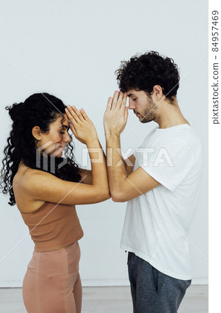 Man and Woman Paired Family Fitness Yoga Asana Gymnastics Man and Woman Paired Family Fitness Yoga Asana Gymnastics 84957469