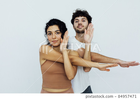 woman and man steam fitness yoga asana gymnastics woman and man steam fitness yoga asana gymnastics 84957471