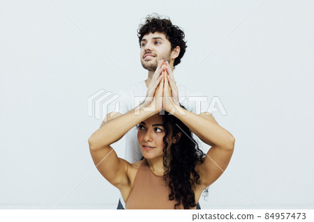 woman and man steam fitness yoga asana gymnastics woman and man steam fitness yoga asana gymnastics 84957473