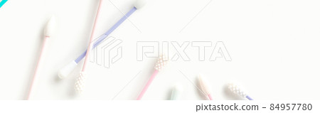 Flat lay top view reusable silicone swab buds on white background with copy space 84957780