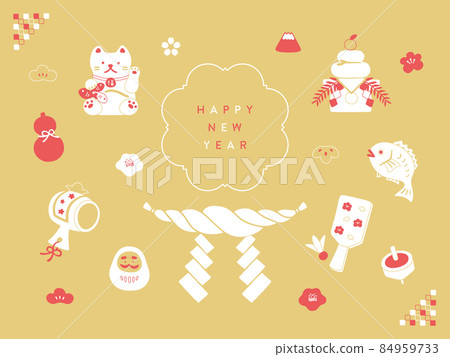 Material that can be used for Japanese style and New Year's cards 84959733