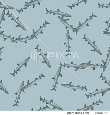 Reef shark seamless pattern in scandinavian style. Marine animals background. Vector illustration for children funny textile. Reef shark seamless pattern in scandinavian style. Marine animals background. Vector illustration for children funny textile. 84960234