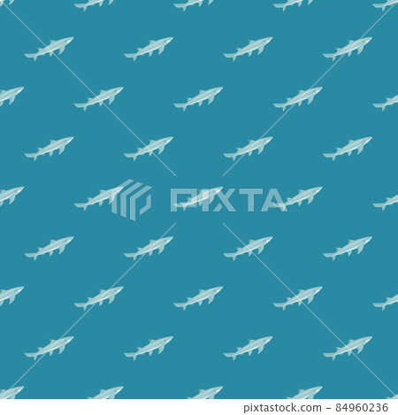Lemon shark seamless pattern in scandinavian style. Marine animals background. Vector illustration for children funny textile. 84960236