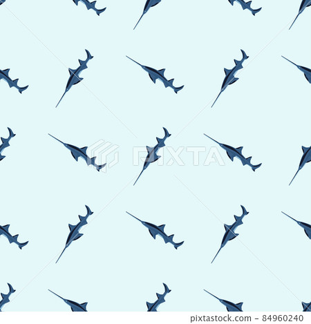 Saw shark seamless pattern in scandinavian style. Marine animals background. Vector illustration for children funny textile. Saw shark seamless pattern in scandinavian style. Marine animals background. Vector illustration for children funny textile. 84960240