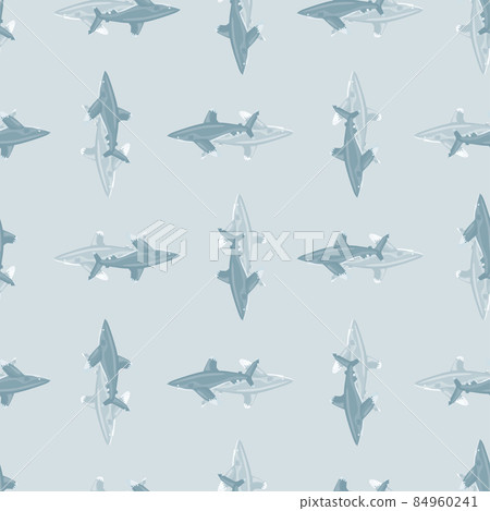Oceanic whitetip shark seamless pattern in scandinavian style. Marine animals background. Vector illustration for children funny textile. Oceanic whitetip shark seamless pattern in scandinavian style. Marine animals background. Vector illustration for children funny textile. 84960241