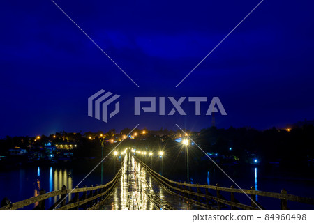 Mon Bridge or Longest wooden bridge in Sangklaburi Kanchanaburi, Thailand. 84960498