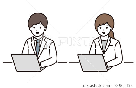 藥劑師 醫生 男性 女性 White Coat Computer Smile 藥劑師 醫生 男性 女性 White Coat Computer Smile 84961152