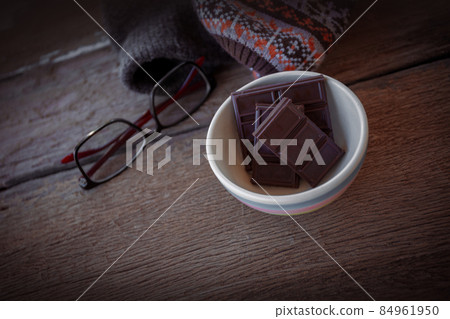 Valentine dark chocolate on old wooden background 84961950