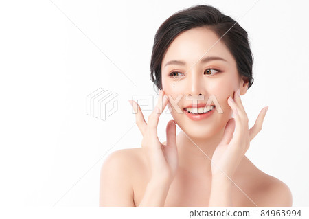 Beautiful young asian woman with clean fresh skin on white background, Face care, Facial treatment, Beautiful young asian woman with clean fresh skin on white background, Face care, Facial treatment, 84963994