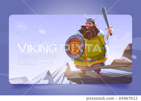 Viking banner, scandinavian warrior on mountain Viking banner, scandinavian warrior on mountain 84967612