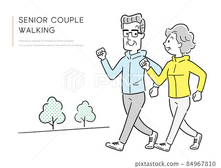 矢量插圖素材：散步、鍛煉老年夫婦 84967810