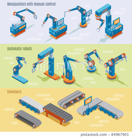 Isometric Industrial Automated Factory Horizontal Banners Isometric Industrial Automated Factory Horizontal Banners 84967901