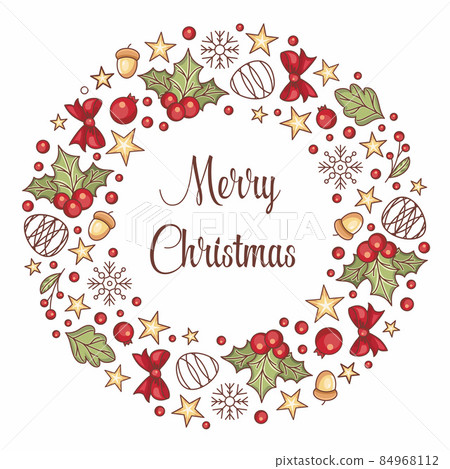Christmas wreath sketched vector. Seasons Greeting wreath vector pattern on a white background. Round Christmas wreath vector Christmas wreath sketched vector. Seasons Greeting wreath vector pattern on a white background. Round Christmas wreath vector 84968112