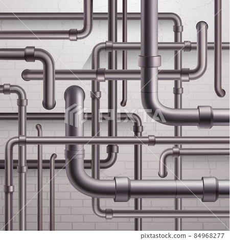 Pipeline On Brick Wall Background Pipeline On Brick Wall Background 84968277
