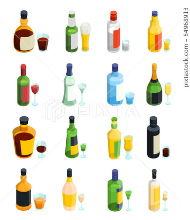 Colored Isometric Alcohol Icon Set 84968913