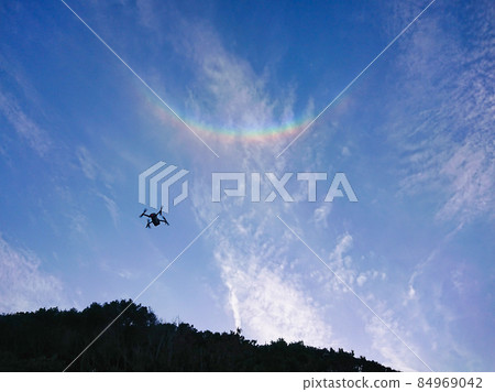 Upside-down rainbow, Circumzenithal arc seen on a sunny day in spring 84969042
