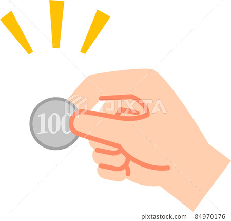 Hand holding a hundred-yen coin 84970176
