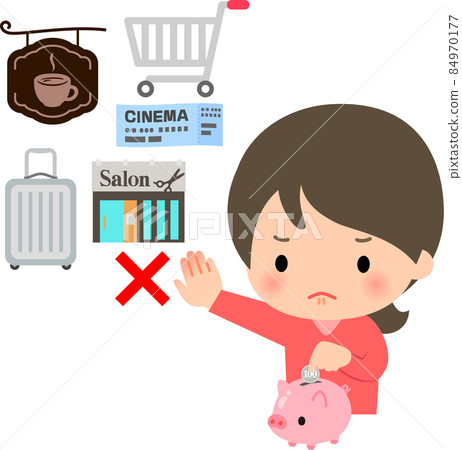 A young woman who puts up with eating out and shopping and saves money 84970177