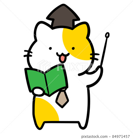作為教授教書的可愛貓角色的手寫風格插圖 84971457