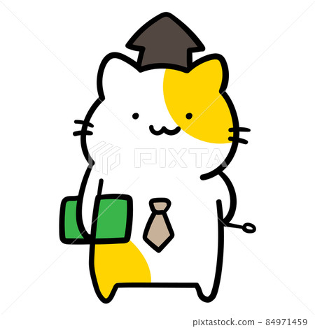 Handwritten style illustration of a cute cat character with a professor standing 84971459