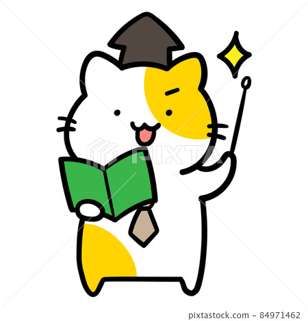 Handwritten style illustration of a cute cat character who became a professor with a doy face Handwritten style illustration of a cute cat character who became a professor with a doy face 84971462