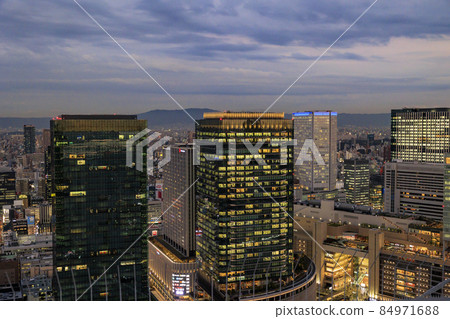 Osaka Umeda station square buildings evening view-night view Osaka Umeda station square buildings evening view-night view 84971688