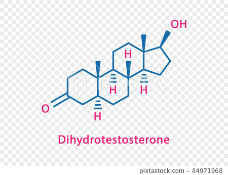 Dihydrotestosterone chemical formula. Dihydrotestosterone structural chemical formula isolated on transparent background. 84971968