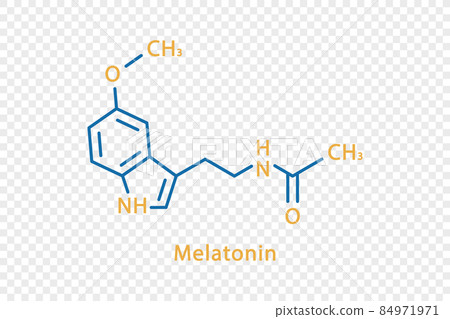 Melatonin chemical formula. Melatonin structural chemical formula isolated on transparent background. 84971971
