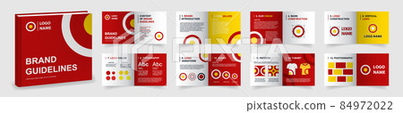 Brand Guidelines template. Red Logo Guideline template. Multi-purpose Brand Manual presentation mockup. Logo Guide Book layout 84972022