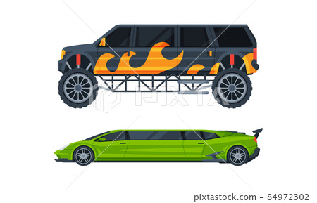 Limousine as Long Wheelbase Luxury Urban Transport Vector Set 84972302